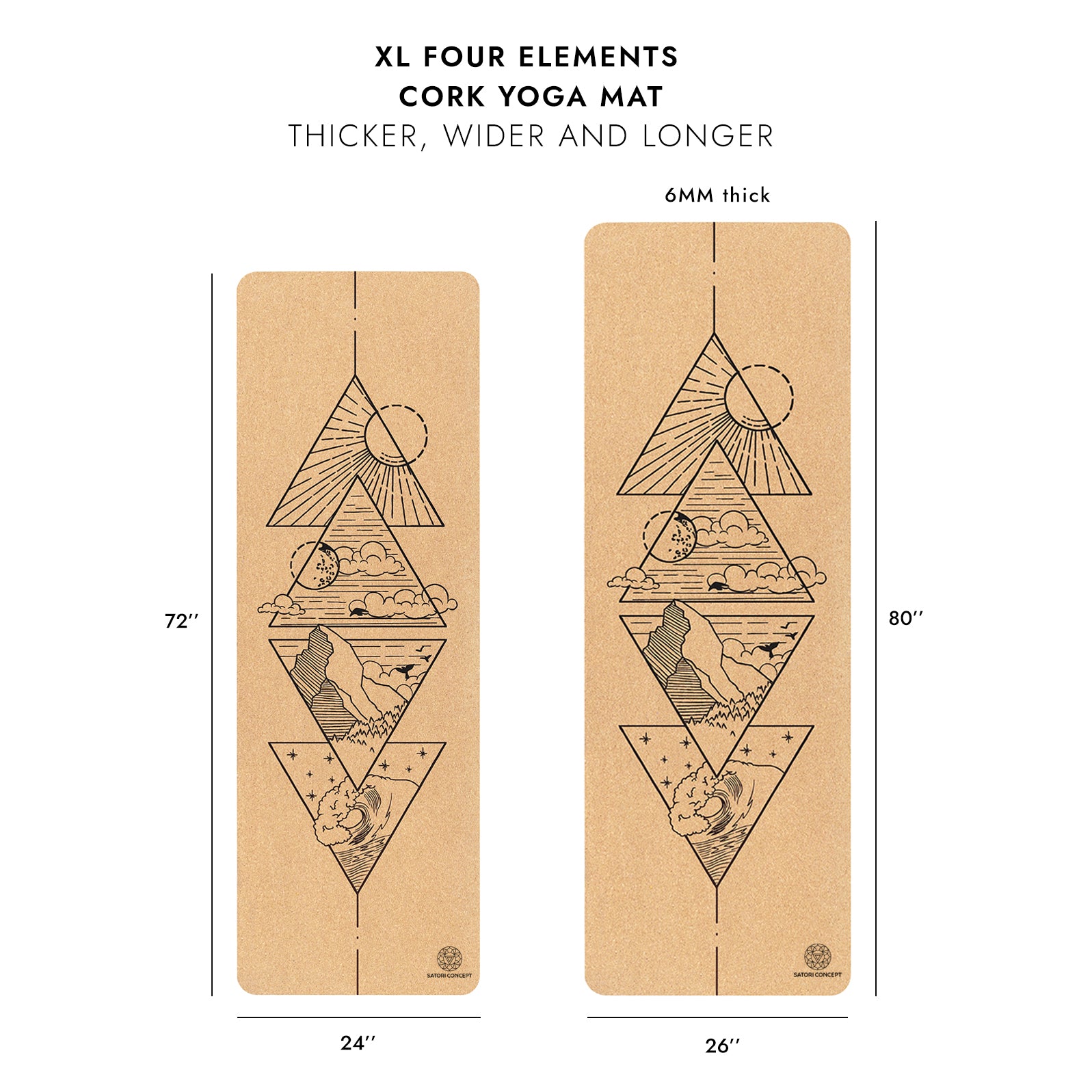 XL Four Elements Cork Yoga Mat (80"x26"x6mm)